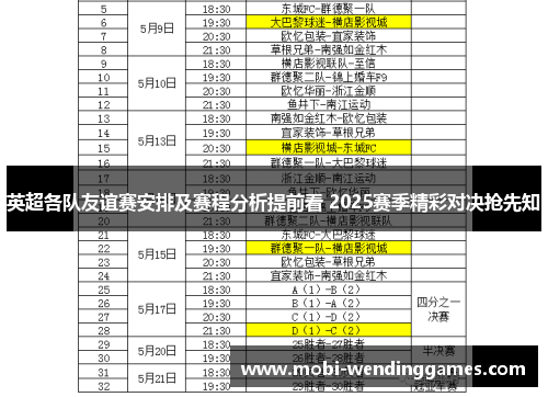 英超各队友谊赛安排及赛程分析提前看 2025赛季精彩对决抢先知