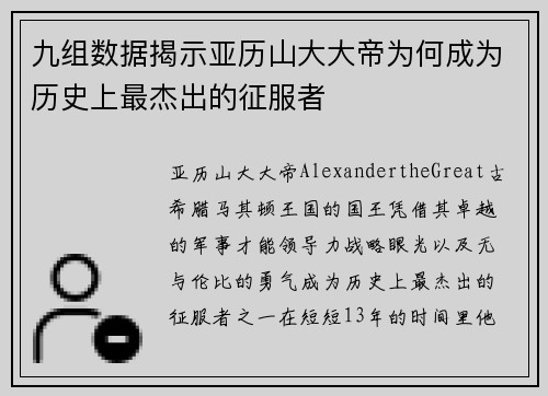 九组数据揭示亚历山大大帝为何成为历史上最杰出的征服者