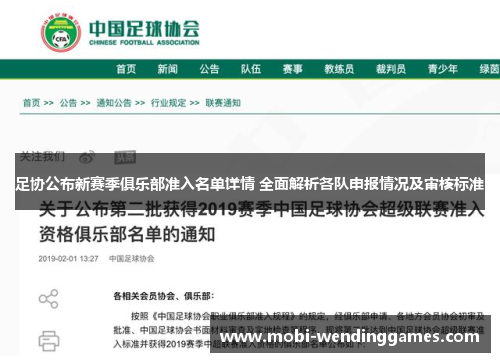 足协公布新赛季俱乐部准入名单详情 全面解析各队申报情况及审核标准