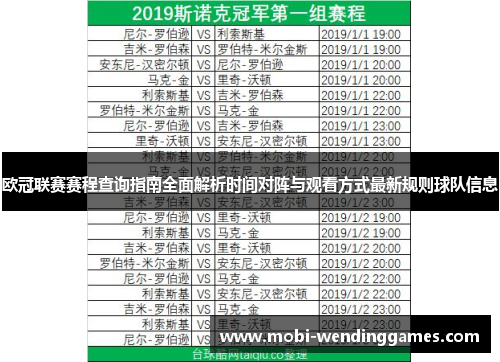 欧冠联赛赛程查询指南全面解析时间对阵与观看方式最新规则球队信息