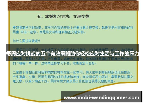 每周应对挑战的五个有效策略助你轻松应对生活与工作的压力